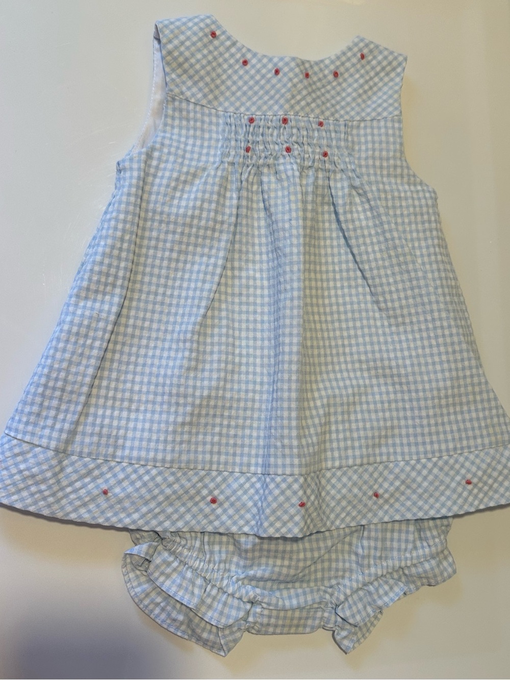 Luli & Me Baby Girl Blue Gingham Dress & Bloomers Set 6M